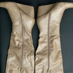 Tan Color Over The Knee Wedge Boots